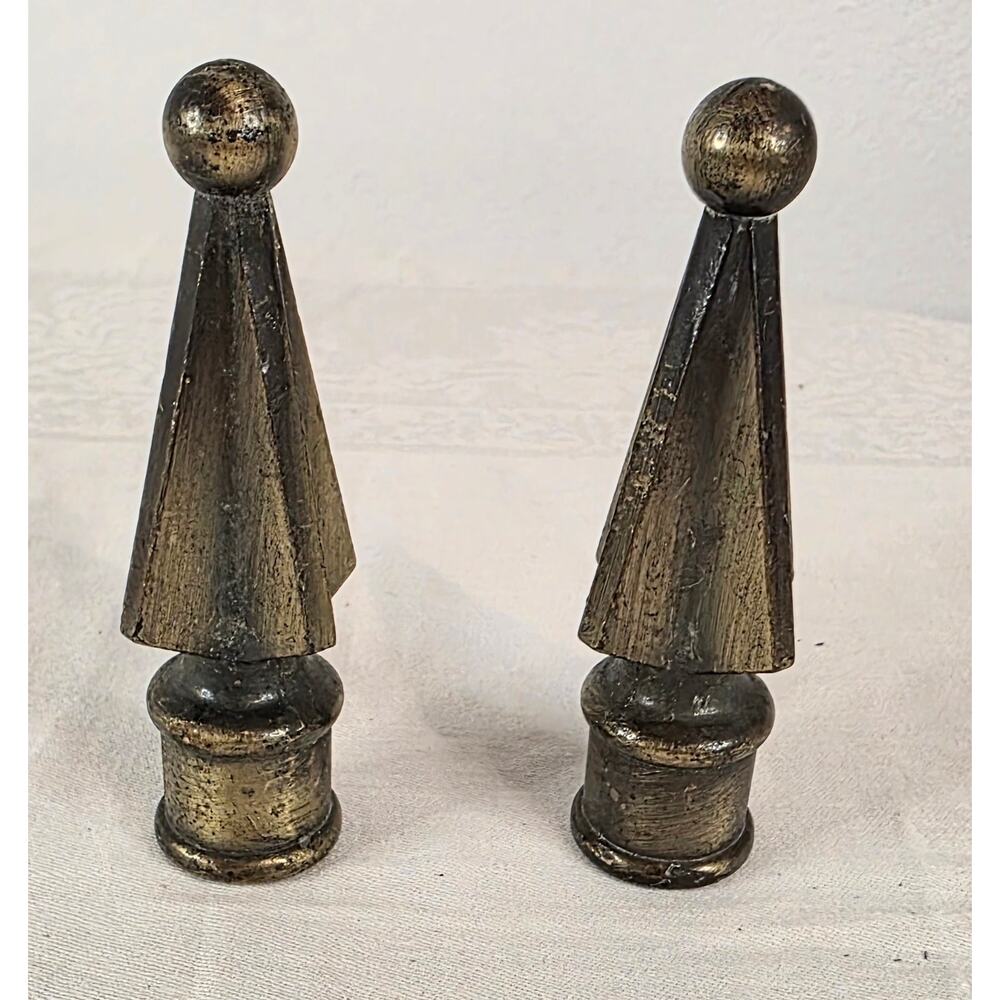 2 Vtg Ornamental Fence Gate Railing Topper Finials Cast Iron Brass 4 1/2" Tall